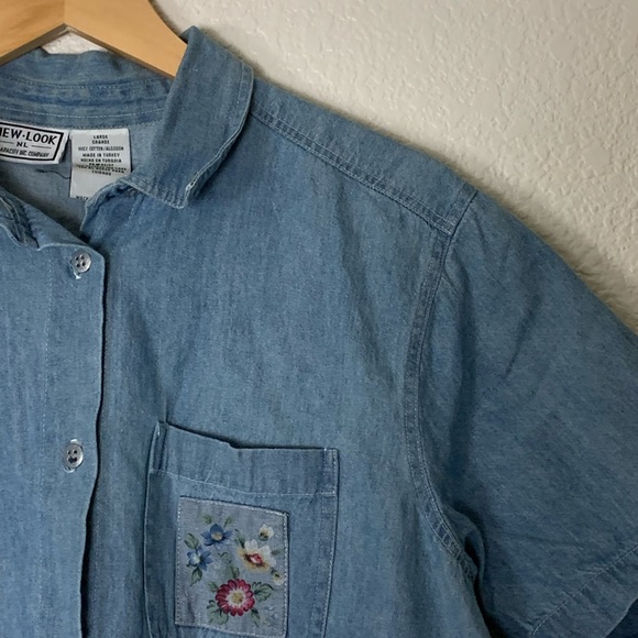 New Look | Vintage denim shirt sleeveless floral button up shirt size la… - Picture 4 of 5